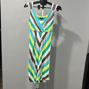 APT. 9 Gray / Yellow / White / Teal Striped Midi Dress